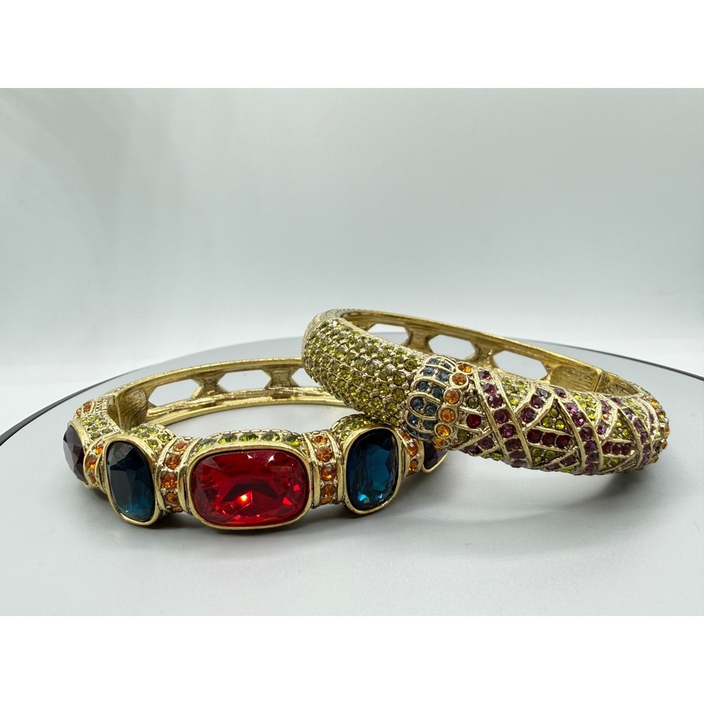 Heidi Daus Triple Play Crystal Bangle Bracelet 2 Pc Red (Siam Multi) STUNNING! - Picture 8 of 12
